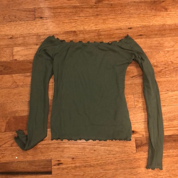 HOLLISTER GREEN FRILLED OFF THE SHOULDER TOP - Picture 1 of 2
